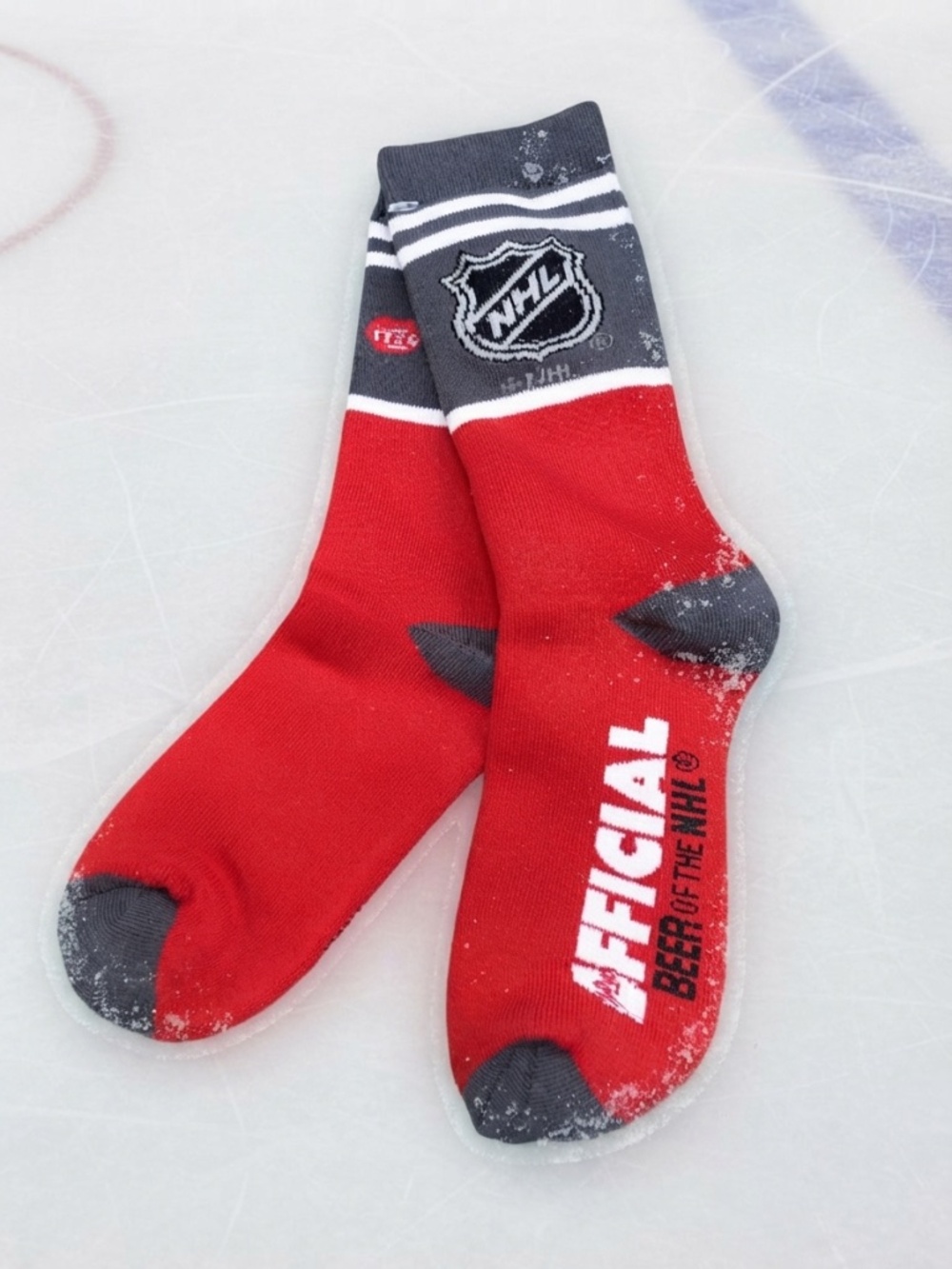 New NHL Official Beer Sponsor Crew Socks - Red/Grey/White (NWOT)
